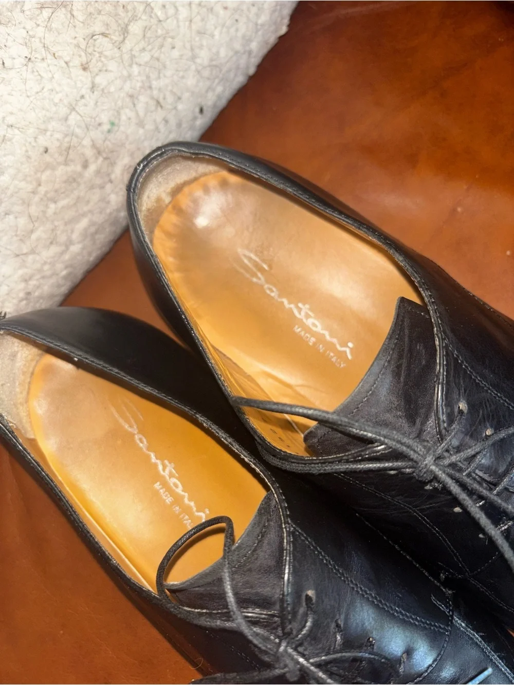 Santoni Black Leather Square Toe Derby Dress Shoes Men’s US 10 Made Italy